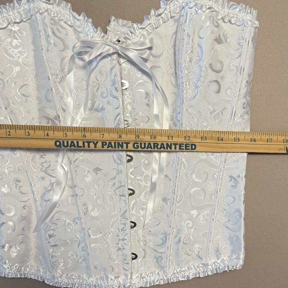 Elegant White Jacquard Lace-Up Corset - Picture 7 of 8